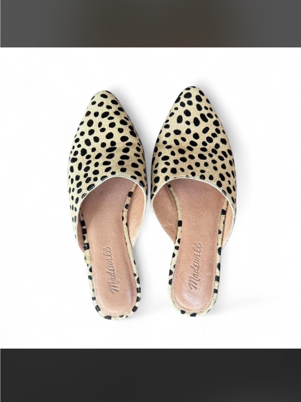 Madewell Real Calf Hair Beige and Black Leopard-Print Pointed Mules